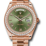 Rolex Everose Gold Day-Date 40 Watch - Everose Gold Bezel - Olive Green Bevelled Roman Dial - President Bracelet - 228345RBR ogrp