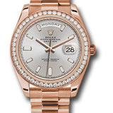 Rolex Everose Gold Day-Date 40 Watch - Everose Gold Bezel - Sundust Baguette-Cut Diamond Dial - President Bracelet - 228345RBR sdbdp