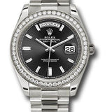 Rolex White Gold Day-Date 40 Watch - White Gold Bezel - Black Baguette Diamond Dial - President Bracelet - 228349RBR bkbdp