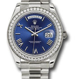 Rolex White Gold Day-Date 40 Watch -  Bezel - Blue Bevelled Roman Dial - President Bracelet - 228349RBR blrp