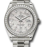 Rolex White Gold Oyster Perpetual Day-Date 40 - Diamond Bezel - Meteorite Baguette Diamond Dial - President Bracelet - 228349RBR mtbdp