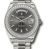 Rolex White Gold Day-Date 40 Watch -  Bezel - Dark Rhodium Stripe Motif Index Dial - President Bracelet - 228349RBR rsmip