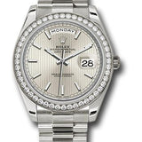 Rolex White Gold Day-Date 40 Watch -  Bezel - Silver Stripe Motif Index Dial - President Bracelet - 228349RBR ssmip