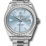 Rolex 950 Platinum Day-Date 40 Watch -  Bezel - Ice Blue Baguette Diamond Dial - President Bracelet - 228396TBR ibbdp