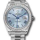 Rolex 950 Platinum Day-Date 40 Watch -  Bezel - Ice Blue Quadrant Motif Bevelled Roman Dial - President Bracelet - 228396TBR ibqmrp