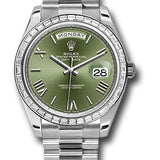 Rolex 950 Platinum Day-Date 40 Watch -  Bezel - Olive Green Bevelled Roman Dial - President Bracelet - 228396TBR ogrp