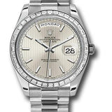 Rolex 950 Platinum Day-Date 40 Watch -  Bezel - Silver Strip Motif Index Dial - President Bracelet - 228396TBR ssmip