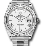 Rolex 950 Platinum Day-Date 40 Watch -  Bezel - White Bevelled Roman Dial - President Bracelet - 228396TBR wrp