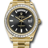 Rolex Yellow Gold Day-Date 40 Watch - Yellow Gold Bezel - Black Baguette Diamond Dial - President Bracelet - 228398TBR bkbdp