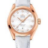 Omega Seamaster Aqua Terra 150 M Master Co-Axial Watch - 34 mm Sedna Gold Case - Mother-Of-Pearl Diamond Dial - White Leather Strap - 231.53.34.20.55.001