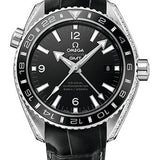 Omega Seamaster Planet Ocean 600 M Omega Co-Axial GMT Watch - 43.5 mm Platinum Case - Black Ceramic Bi-Directional Bezel - Black Dial - Black Leather Strap - 232.98.44.22.01.001