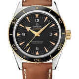 Omega Seamaster 300 Omega Master Co-Axial Watch - 41 mm Steel Case - Yellow Gold Bezel - Black Dial - Brown Leather Strap - 233.22.41.21.01.001