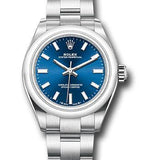 Rolex Oyster Perpetual 28 Watch - Domed Bezel - Blue Index Dial - Oyster Bracelet - 2020 Release - 276200 bluio