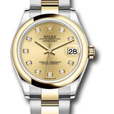 Rolex Steel and Yellow Gold Datejust 31 Watch - Domed Bezel - Champagne Diamond Dial - Oyster Bracelet - 278243 chdo