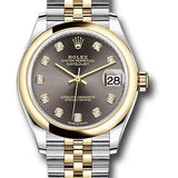 Rolex Steel and Yellow Gold Datejust 31 Watch - Domed Bezel - Dark Grey Diamond Dial - Jubilee Bracelet - 278243 dkgdj