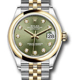 Rolex Steel and Yellow Gold Datejust 31 Watch - Domed Bezel - Olive Green Diamond Dial - Jubilee Bracelet - 278243 ogdj