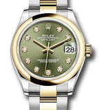 Rolex Steel and Yellow Gold Datejust 31 Watch - Domed Bezel - Olive Green Diamond Dial - Oyster Bracelet - 278243 ogdo