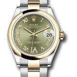 Rolex Steel and Yellow Gold Datejust 31 Watch - Domed Bezel - Olive Green Diamond Roman Six Dial - Oyster Bracelet - 278243 ogdr6o