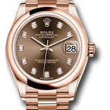 Rolex Everose Gold Datejust 31 Watch - Domed Bezel - Chocolate Diamond Dial - President Bracelet - 278245 chodp