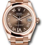 Rolex Everose Gold Datejust 31 Watch - Domed Bezel - Chocolate Diamond Six Dial - President Bracelet - 278245 chodr6p