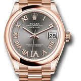 Rolex Everose Gold Datejust 31 Watch - Domed Bezel - Rhodium Diamond Six Dial - President Bracelet - 278245 dkrhdr6p