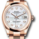 Rolex Everose Gold Datejust 31 Watch - Domed Bezel - Silver Diamond Dial - Oyster Bracelet - 278245 mdo