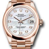 Rolex Everose Gold Datejust 31 Watch - Domed Bezel - Silver Diamond Dial - President Bracelet - 278245 mdp