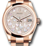 Rolex Everose Gold Datejust 31 Watch - Domed Bezel - Diamond Paved Butterfly Dial - Oyster Bracelet - 278245 pmopbo