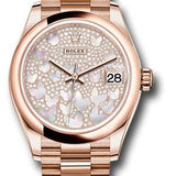 Rolex Everose Gold Datejust 31 Watch - Domed Bezel - Diamond Paved Butterfly Dial - President Bracelet - 278245 pmopbp