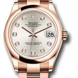 Rolex Everose Gold Datejust 31 Watch - Domed Bezel - Silver Diamond Dial - Oyster Bracelet - 278245 sdo