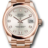 Rolex Everose Gold Datejust 31 Watch - Domed Bezel - Silver Diamond Dial - President Bracelet - 278245 sdp