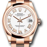 Rolex Everose Gold Datejust 31 Watch - Domed Bezel - White Roman Dial - Oyster Bracelet - 278245 wro