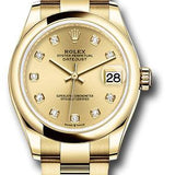 Rolex Yellow Gold Datejust 31 Watch - Domed Bezel - Champagne Diamond Dial - Oyster Bracelet - 278248 chdo