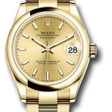 Rolex Yellow Gold Datejust 31 Watch - Domed Bezel - Champagne Index Dial - Oyster Bracelet - 278248 chio