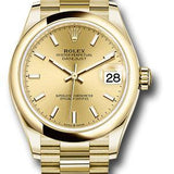 Rolex Yellow Gold Datejust 31 Watch - Domed Bezel - Champagne Index Dial - President Bracelet - 278248 chip