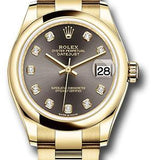 Rolex Yellow Gold Datejust 31 Watch - Domed Bezel - Dark Grey Diamond Dial - Oyster Bracelet - 278248 dkgdo