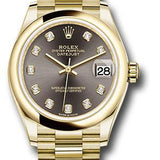 Rolex Yellow Gold Datejust 31 Watch - Domed Bezel - Dark Grey Diamond Dial - President Bracelet - 278248 dkgdp