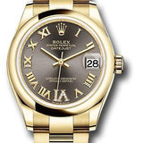 Rolex Yellow Gold Datejust 31 Watch - Domed Bezel - Dark Grey Diamond Six Dial - Oyster Bracelet - 278248 dkgdr6o