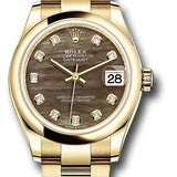 Rolex Yellow Gold Datejust 31 Watch - Domed Bezel - Dark Mother-of-Pearl Diamond Dial - Oyster Bracelet - 278248 dkmdo