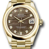 Rolex Yellow Gold Datejust 31 Watch - Domed Bezel - Dark Mother-of-Pearl Diamond Dial - President Bracelet - 278248 dkmdp