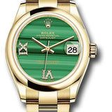 Rolex Yellow Gold Datejust 31 Watch - Domed Bezel - Malachite Diamond Six and Nine Dial - Oyster Bracelet - 278248 madr69o