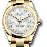 Rolex Yellow Gold Datejust 31 Watch - Domed Bezel - Mother-of-Pearl Diamond Dial - Oyster Bracelet - 278248 mdo