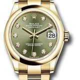 Rolex Yellow Gold Datejust 31 Watch - Domed Bezel - Olive Green Diamond Dial - Oyster Bracelet - 278248 ogdo