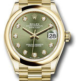 Rolex Yellow Gold Datejust 31 Watch - Domed Bezel - Olive Green Diamond Dial - President Bracelet - 278248 ogdp