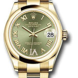 Rolex Yellow Gold Datejust 31 Watch - Domed Bezel - Olive Green Diamond Six Dial - Oyster Bracelet - 278248 ogdr6o