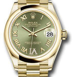 Rolex Yellow Gold Datejust 31 Watch - Domed Bezel - Olive Green Diamond Six Dial - President Bracelet - 278248 ogdr6p