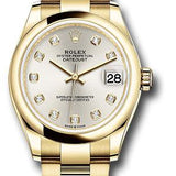 Rolex Yellow Gold Datejust 31 Watch - Domed Bezel - Silver Diamond Dial - Oyster Bracelet - 278248 sdo