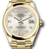 Rolex Yellow Gold Datejust 31 Watch - Domed Bezel - Silver Diamond Dial - President Bracelet - 278248 sdp