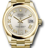 Rolex Yellow Gold Datejust 31 Watch - Domed Bezel - Silver Diamond Six Dial - President Bracelet - 278248 sdr6p