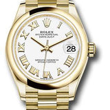 Rolex Yellow Gold Datejust 31 Watch - Domed Bezel - White Roman Dial - President Bracelet - 278248 wrp